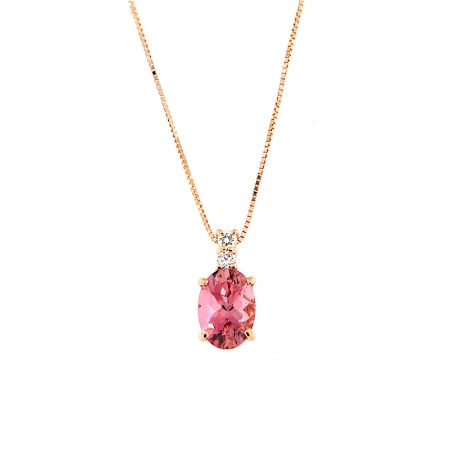 Collana con pendente in tormalina rosa e diamanti