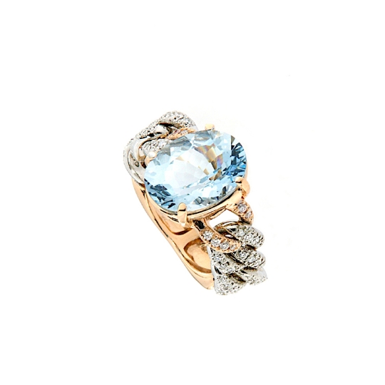 anello grumette acquamarina e diamanti