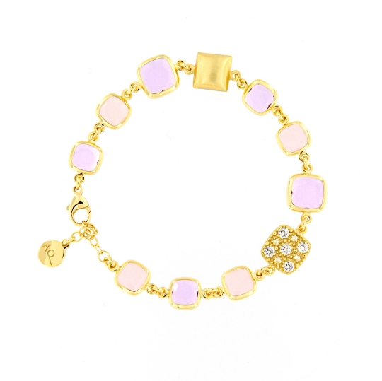 Bracciale in argento e paste vitree rosa e lilla