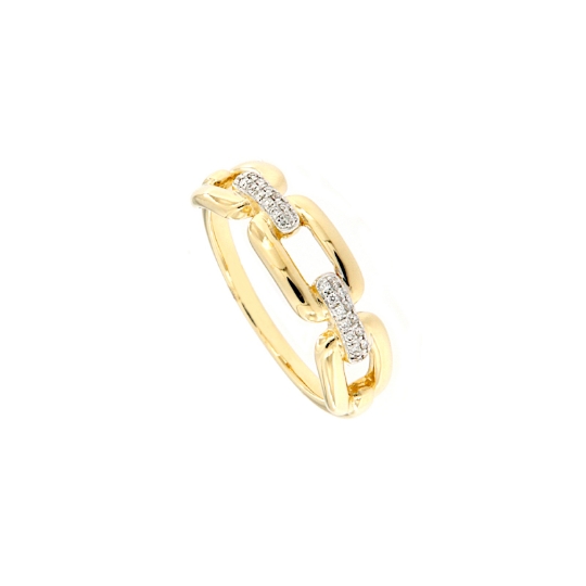 Anello a maglie squadrate in oro giallo e diamanti