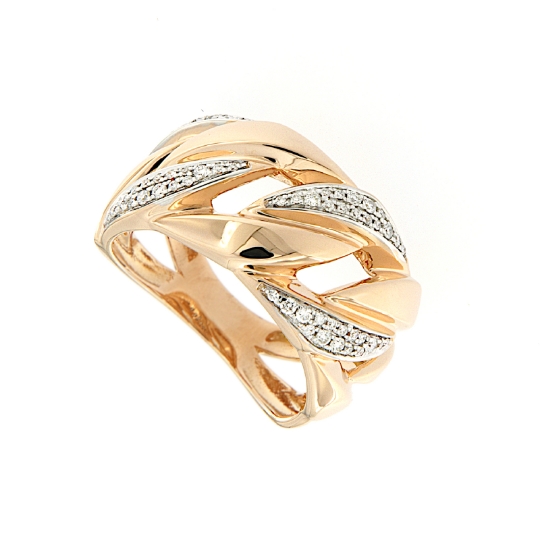 Anello a fascia maglie in oro rosa e diamanti
