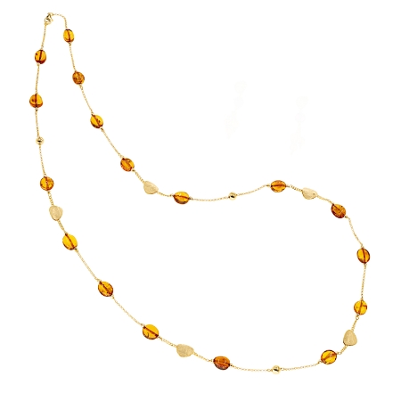 Collana lunga in argento ed ambra