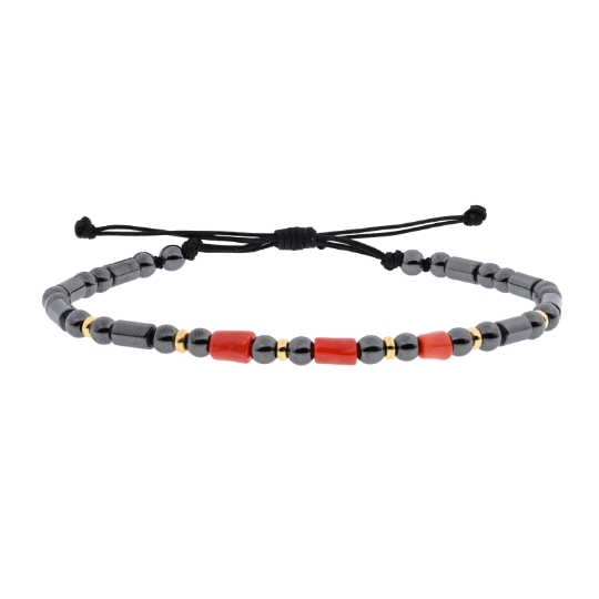Bracciale uomo in oro corallo ed ematite