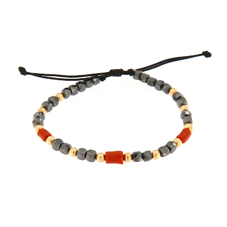 bracciale in oro ematite coralli cordino