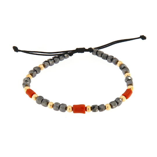 bracciale in oro ematite coralli cordino