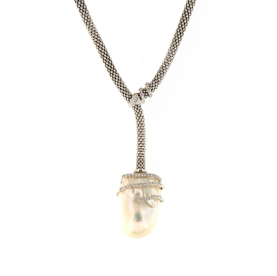 Collana in oro con perla barocca e diamanti