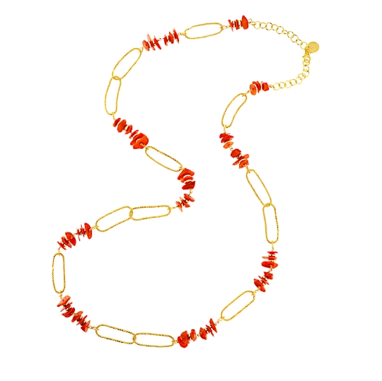 Collana lunga in argento e corallo