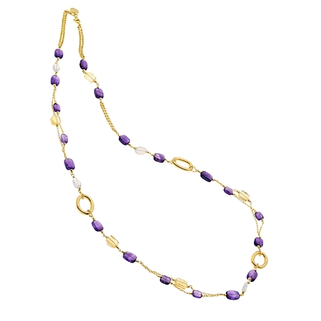 Collana lunga in argento dorato ametista e quarzo citrino