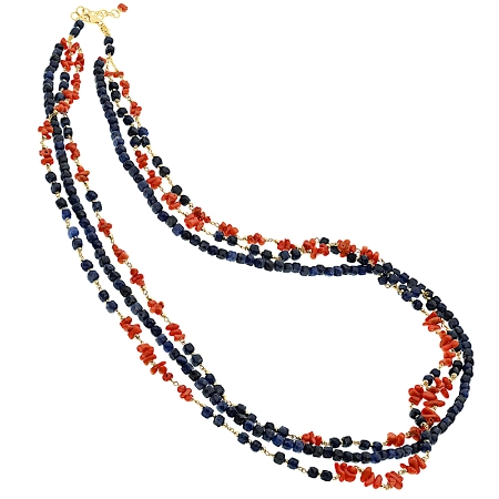 Collana a tre fili con corallo e sodalite