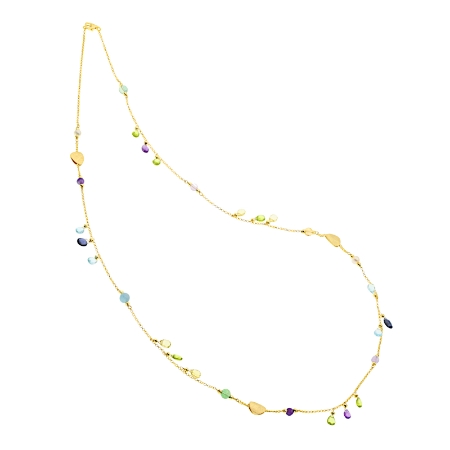 Collana lunga in argento e gocce pendenti di pietre semipreziose