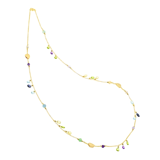 Collana lunga in argento e gocce pendenti di pietre semipreziose