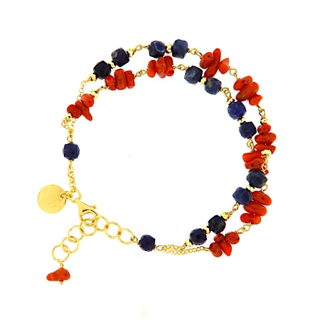 Bracciale in argento corallo e sodalite blu