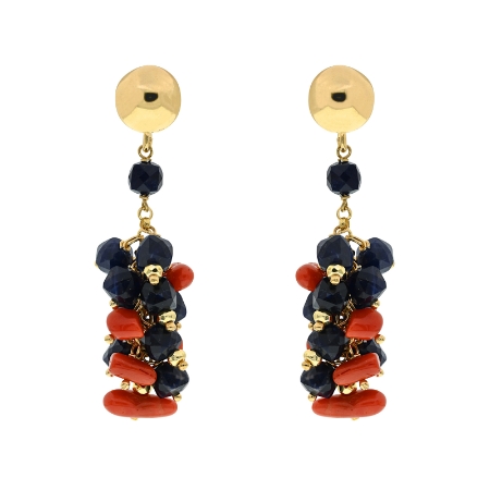 Orecchini a grappolo con corallo e sodalite