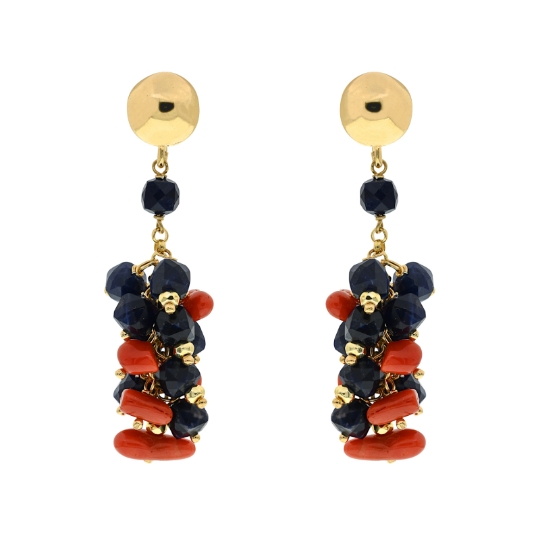 Orecchini a grappolo con corallo e sodalite