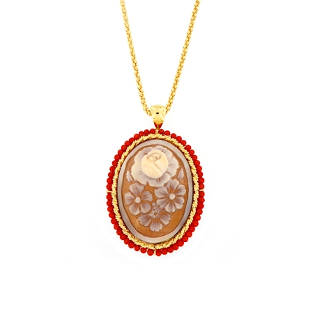 pendente in argento con cammeo e corallo