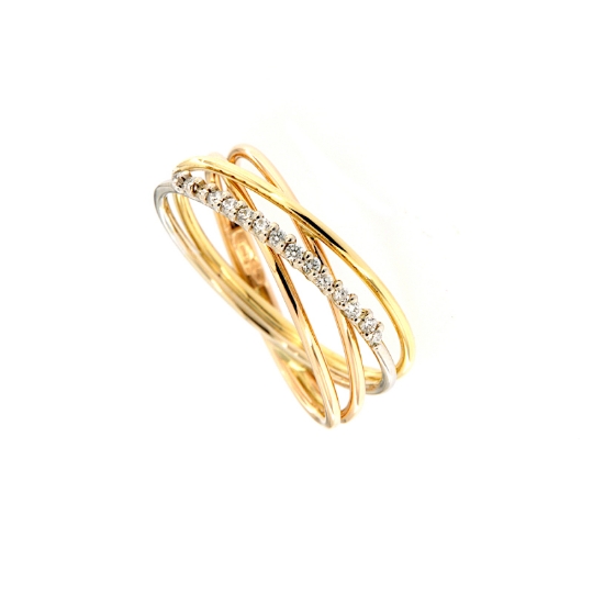 Anello a fili in oro lucidi e diamanti