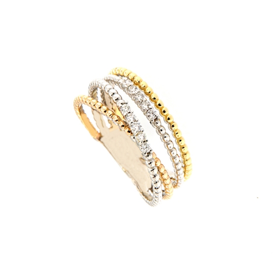 Anello in oro 4 file perlè con diamanti