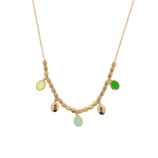 Collana corta in argento e pietre ovali sui toni del verde