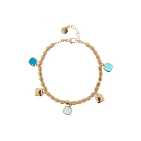 Bracciale con dadi in argento e charms di pietre sui toni del blu 
