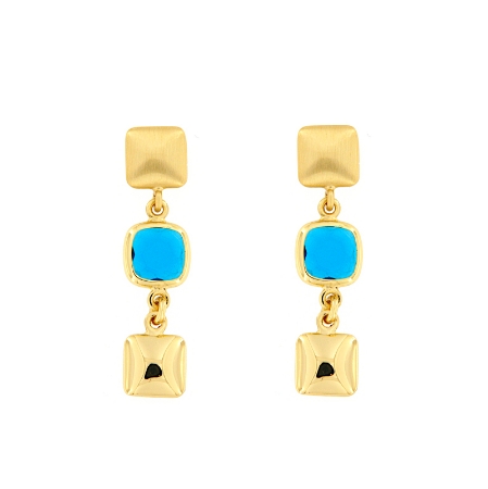 Orecchini in argento pendenti con pietra quadra blu petrolio