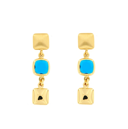 Orecchini in argento pendenti con pietra quadra blu petrolio
