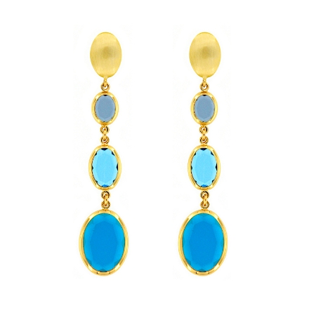 Orecchini pendenti in argento e pietre ovali sui toni del blu