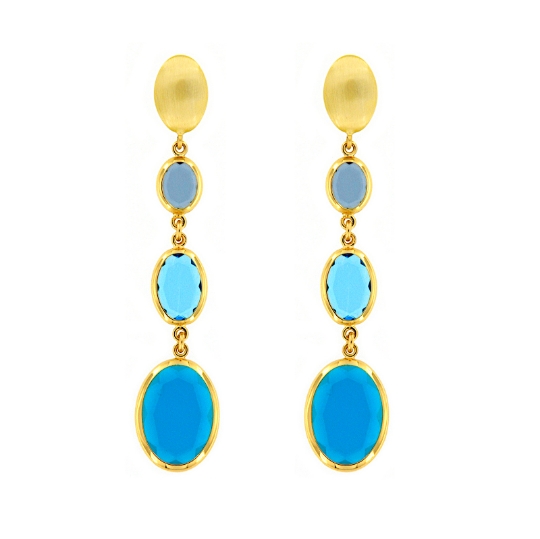 Orecchini pendenti in argento e pietre ovali sui toni del blu