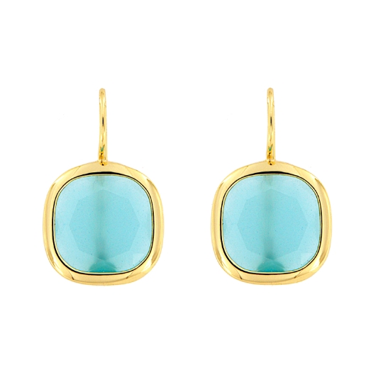 Orecchini in argento con monachella e pasta vitrea quadrata verde azzurro