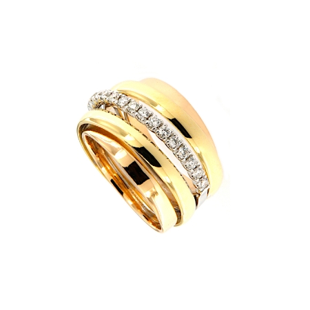 Anello a fascia nei tre colori dell'oro con diamanti