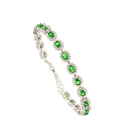 Bracciale tennis in argento con zirconi ovali verdi