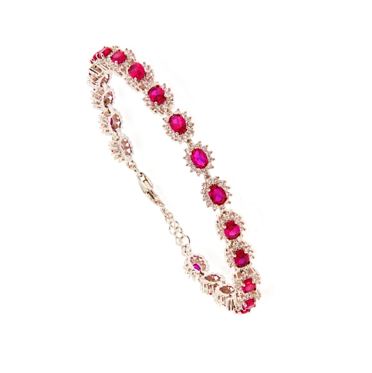 Bracciale tennis in argento con zirconi ovali rossi