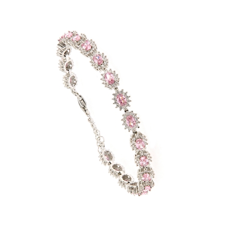 Bracciale tennis in argento con zirconi ovali rosa