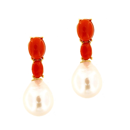 Orecchini in argento corallo e perle