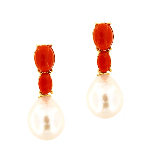 Orecchini in argento corallo e perle