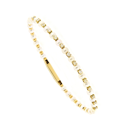 Bracciale rigido con perle e diamanti