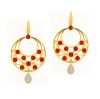 Orecchini pendenti in argento dorato con cabochon di corallo e zirconi