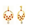 Orecchini pendenti in argento dorato con cabochon di corallo e zirconi