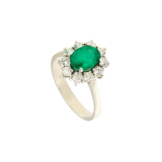 Anello margherita con smeraldo e diamanti