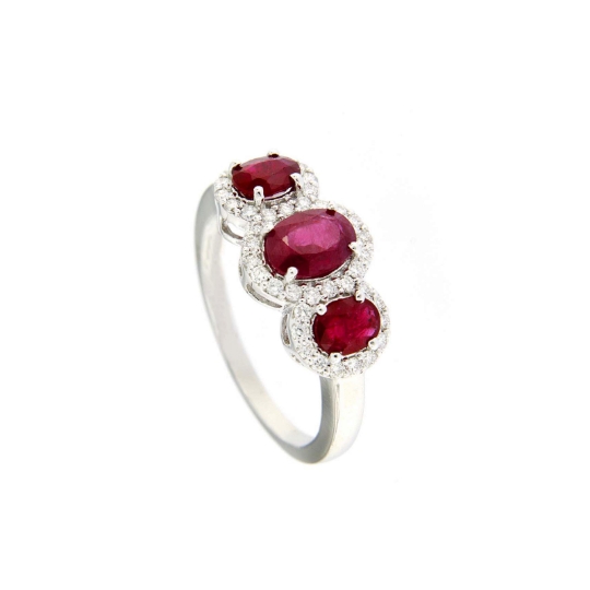 anello trilogy in oro con rubini e diamanti