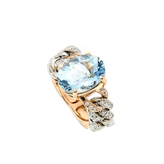 anello grumette acquamarina e diamanti