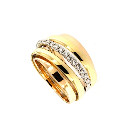 Anello a fascia nei tre colori dell'oro con diamanti