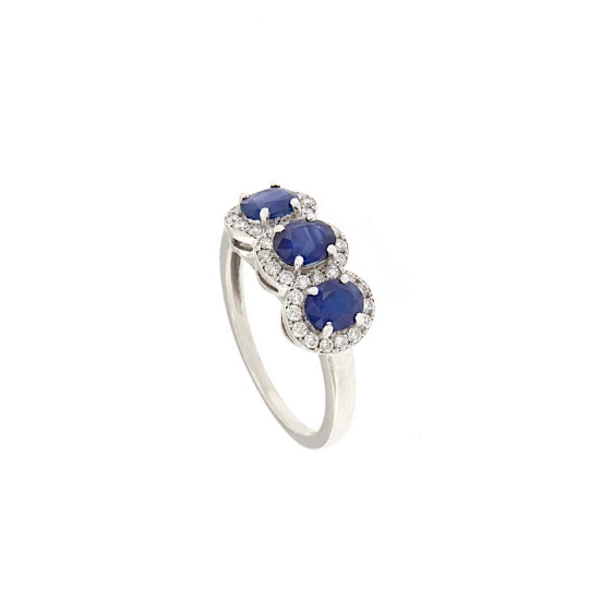 Anello trilogy con zaffiri e diamanti