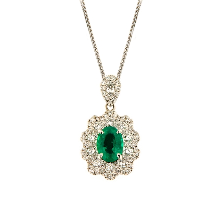 collana con pendente di smeraldo e diamanti