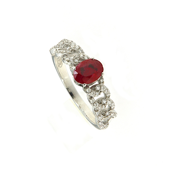 Anello grumette con diamanti e rubino