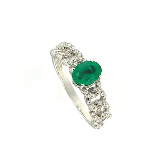 Anello grumette con diamanti e smeraldo