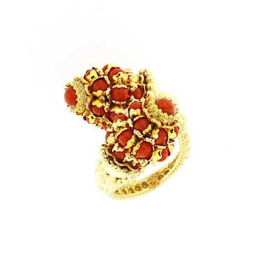 Anello contrariè in argento e corallo