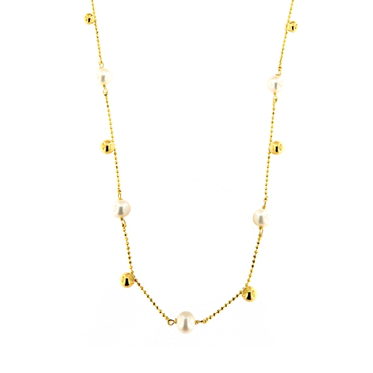 Collana lunga in argento e perle