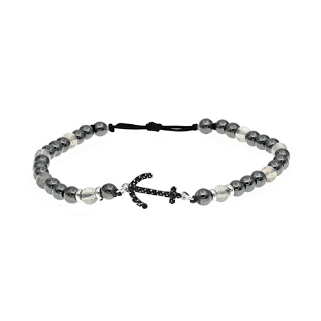 Bracciale uomo ancora con diamanti neri