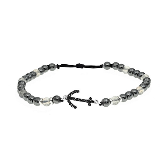 Bracciale uomo ancora con diamanti neri