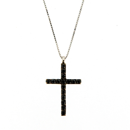 Collana uomo in oro con croce di diamanti neri